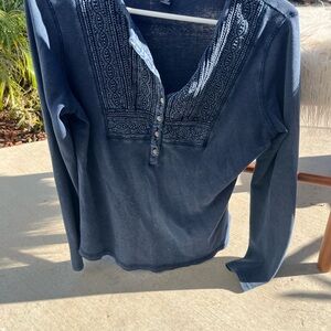 Blue Long Sleeve Embroidered Top